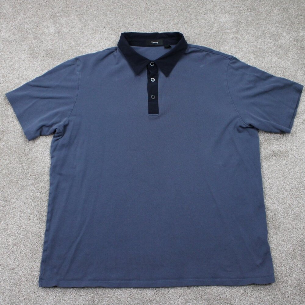 Theory Tech Polo Function Pique Shirt Mens XL‎ Blue Pima Cotton Pullover Stretch